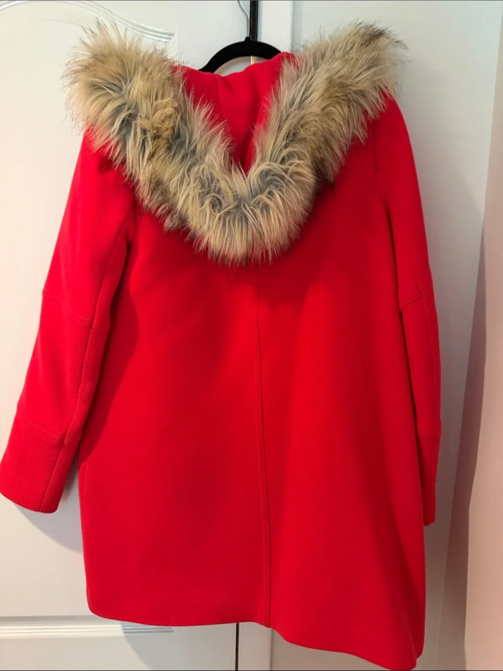 J. Crew Bright Red Wool Peacoat with Faux Fur Trim - Picture 3 of 3